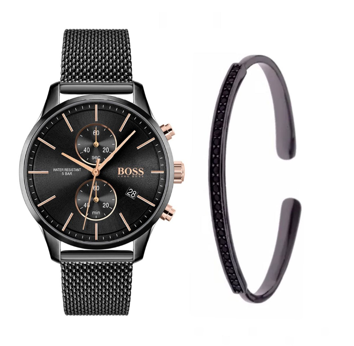 Hugo Boss Associate Chronograph Black Dial Black Mesh Bracelet Watch for Men - 1513811