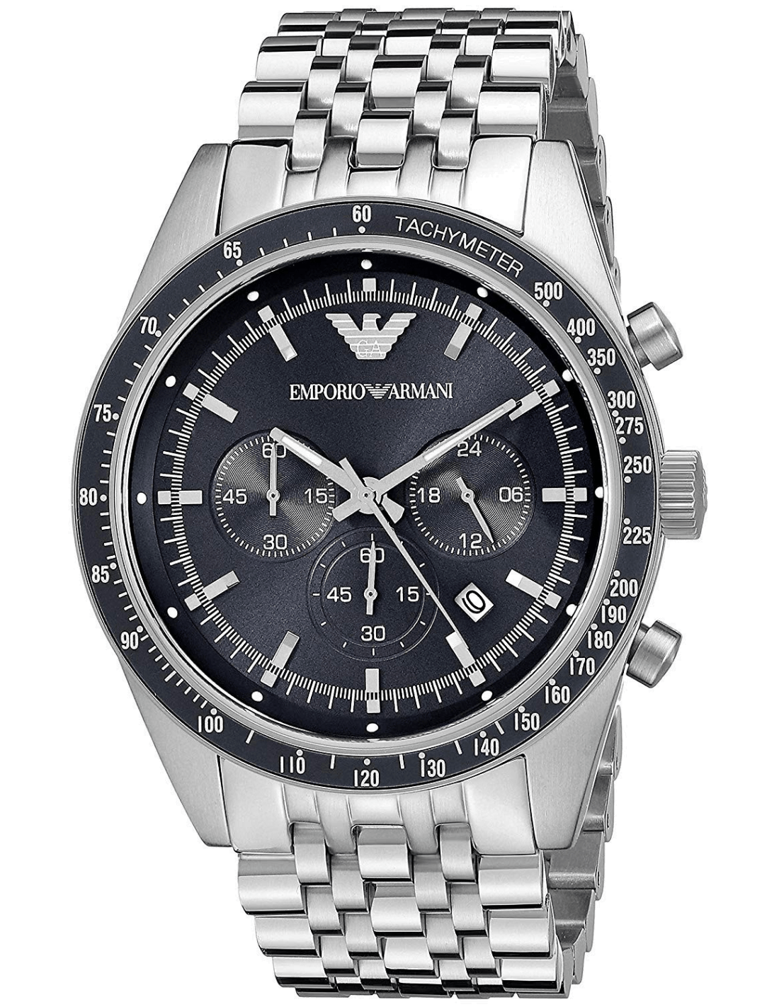 Emporio Armani Sportivo Chronograph Blue Dial Silver Steel Strap Watch For Men - AR6072