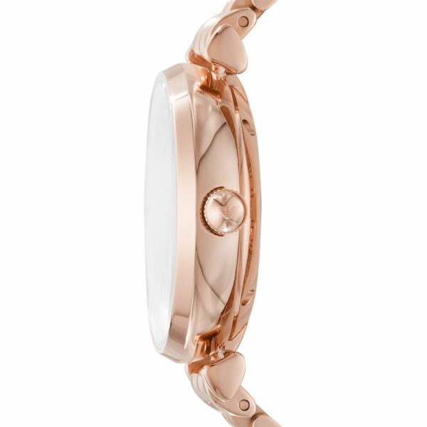 Emporio Armani Meccanico Gianni T-Bar Silver Dial Rose Gold Steel Strap Watch For Women - AR60023