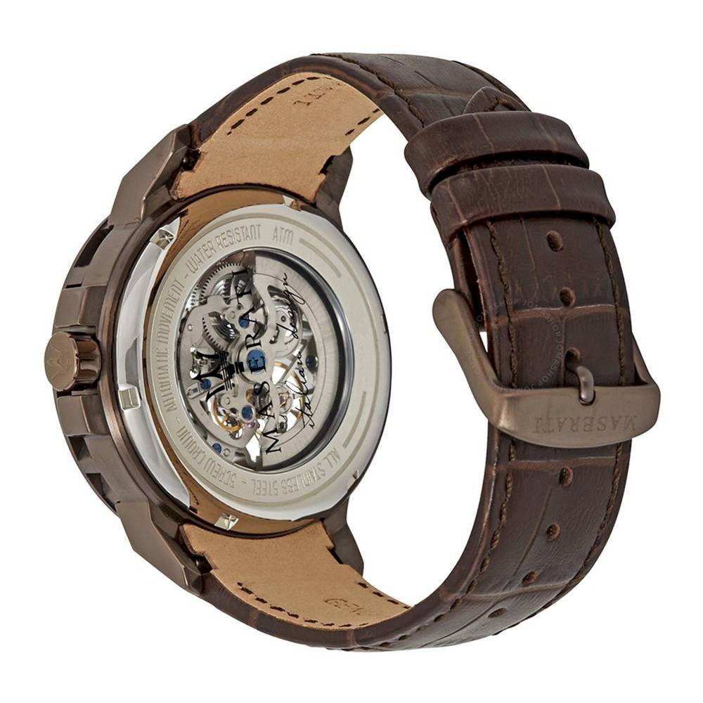 Maserati Ingegno Automatic Skeleton White Dial Brown Leather Strap Watch For Men - R8821119003