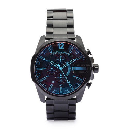 Diesel Mega Chief Chronograph Black Dial Black Steel Strap Watch For Men - DZ4318