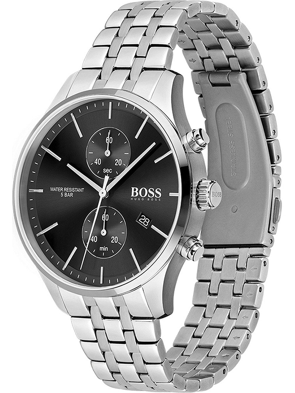 Hugo Boss Associate Chronograph Black Dial Silver Steel Strap Watch for Men - 1513869