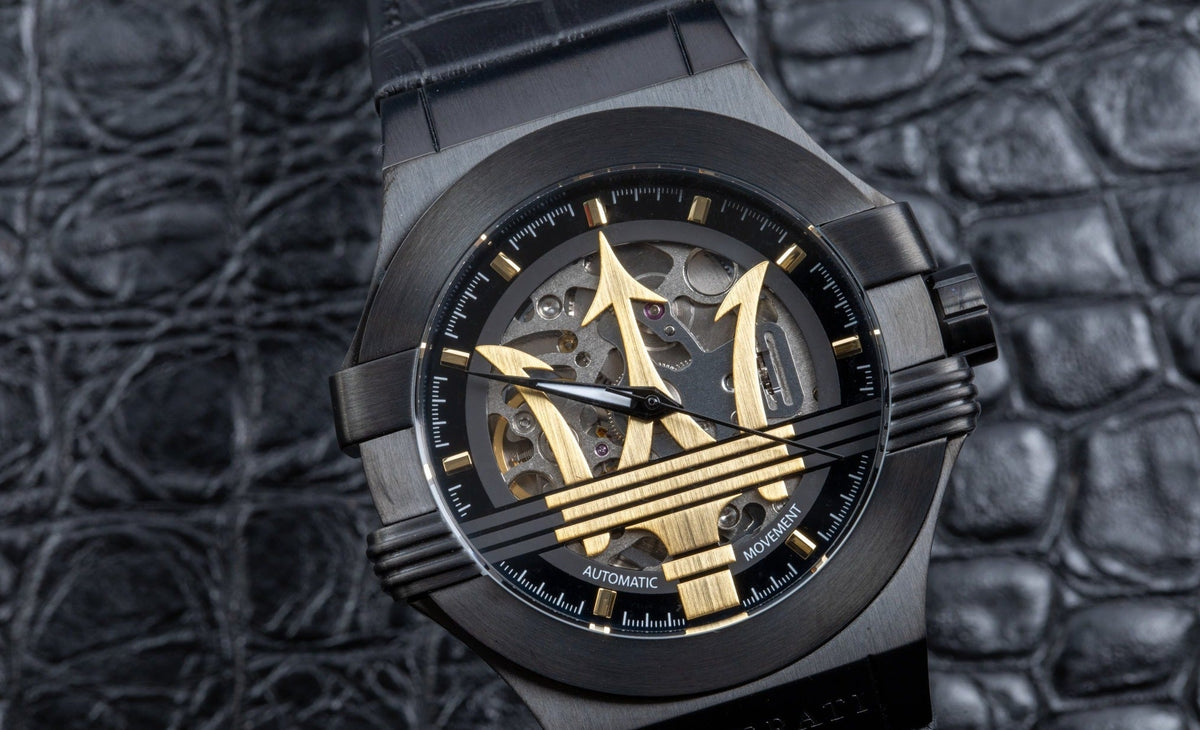 Maserati Potenza Skeleton Limited Edition Black Dial Black Leather Strap Watch For Men - R8821108027