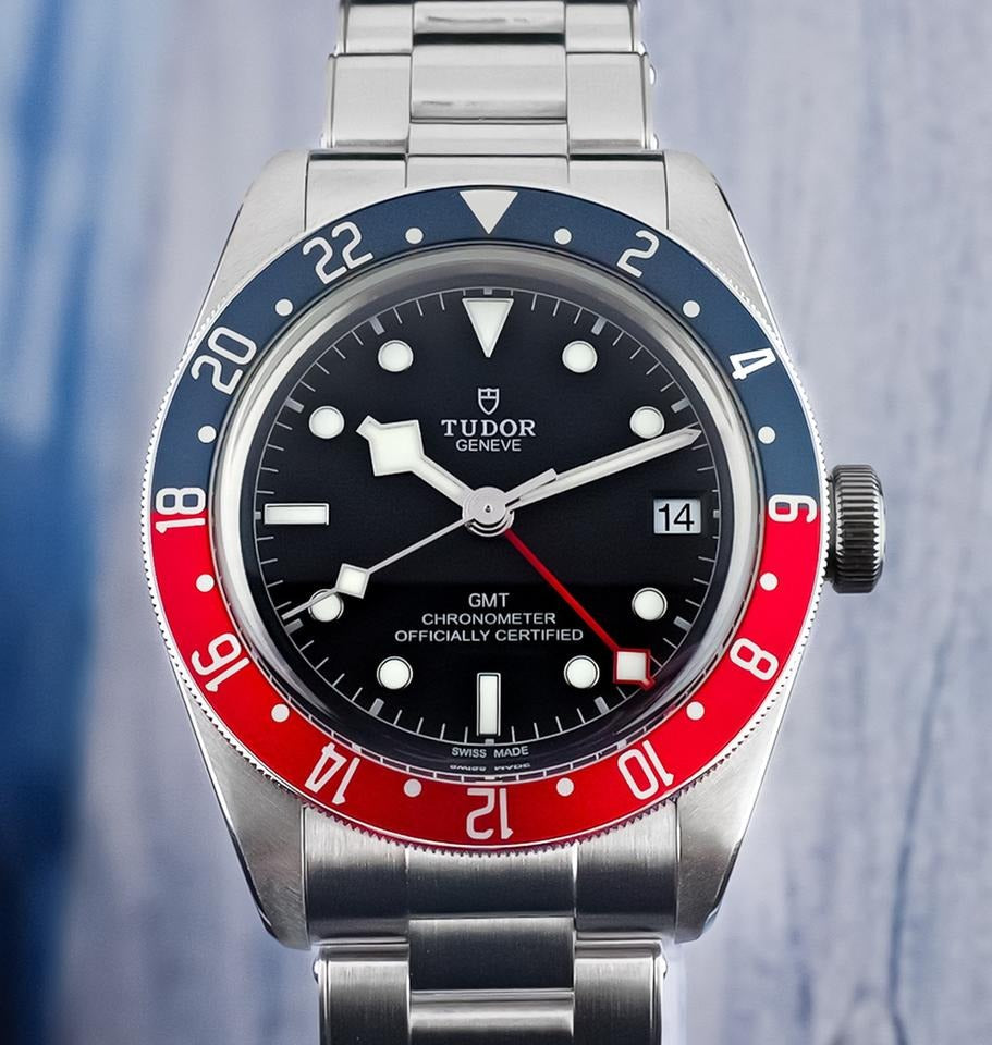 Tudor Black Bay GMT Black Dial Silver Steel Strap Watch for Men - M79830RB-0001