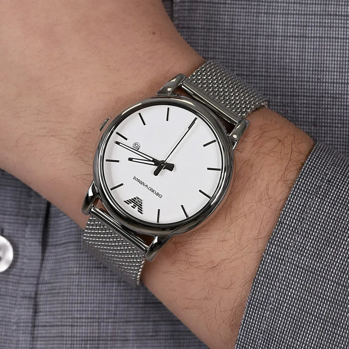 Emporio Armani Luigi White Dial Silver Mesh Strap Watch for Men - AR1812