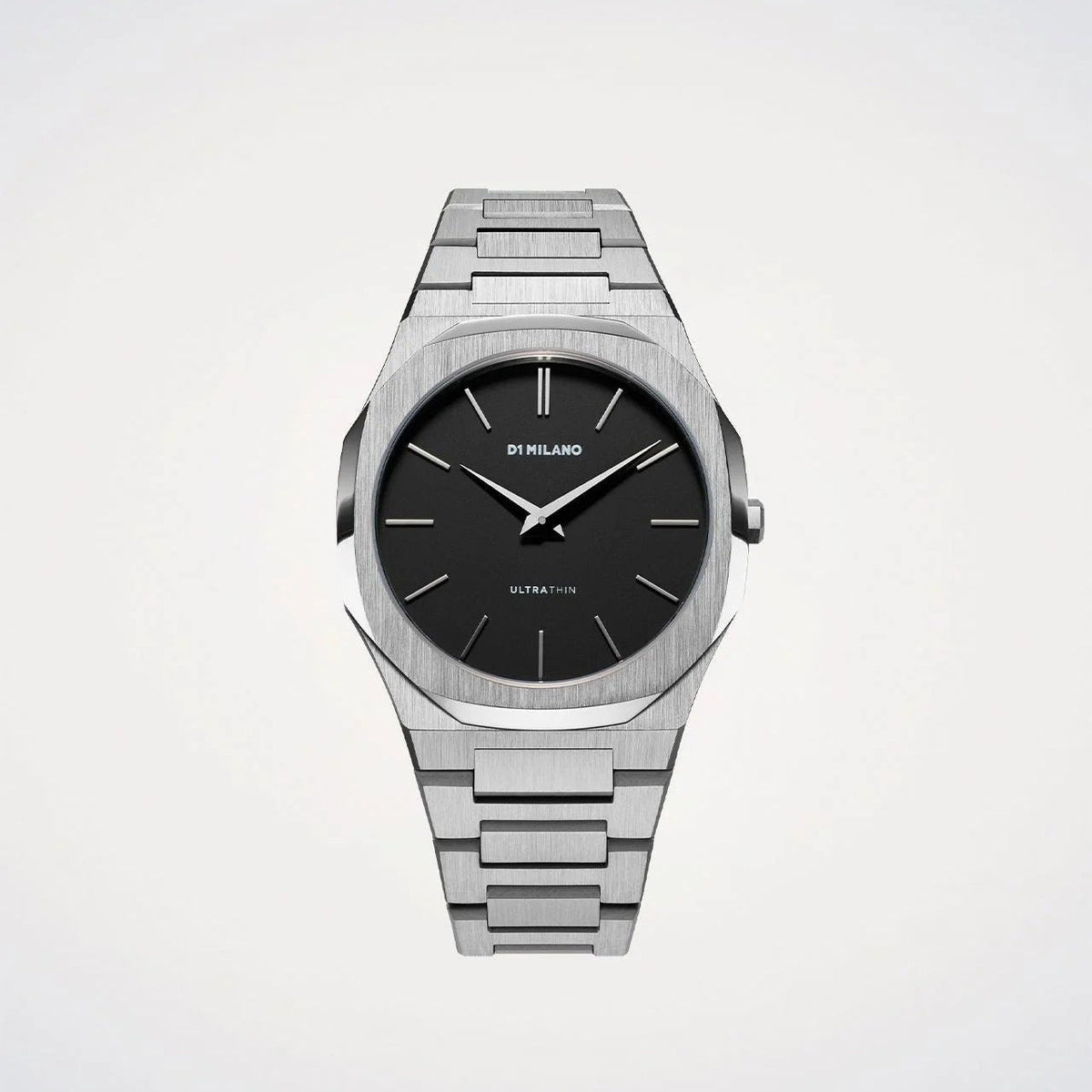 D1 Milano Ultra Thin Matte Black Dial Silver Steel Strap Watch for Men - D1-UTBJ40