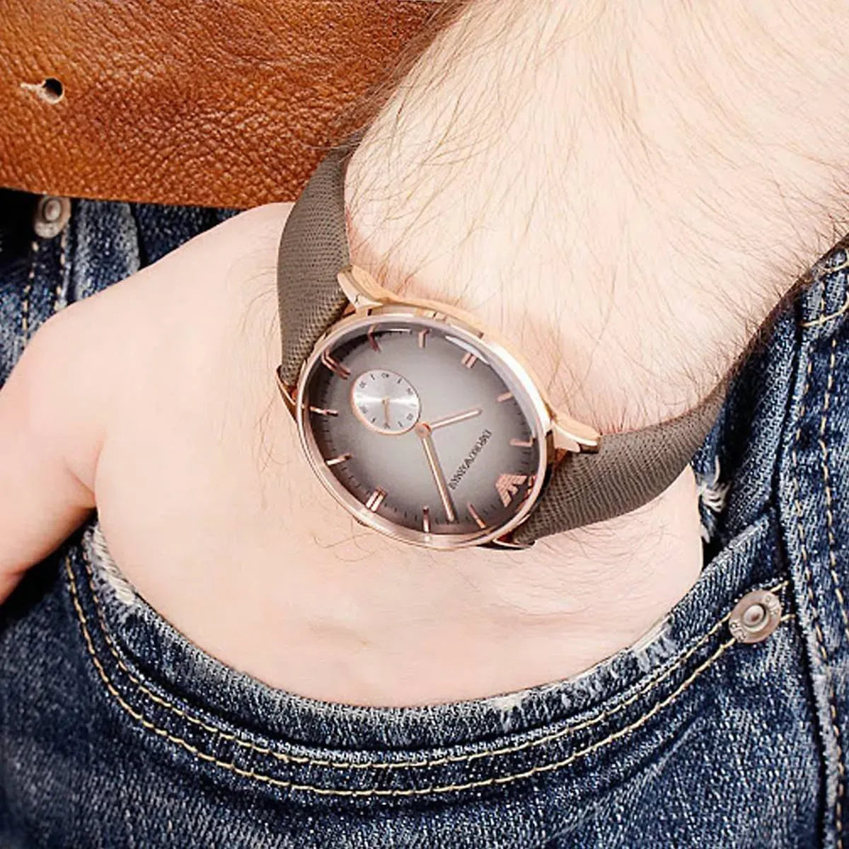Emporio Armani Gianni Gray Dial Brown Leather Strap Watch for Men - AR1723