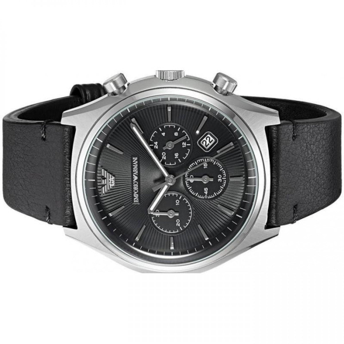 Emporio Armani Zeta Chronograph Black Dial Black Leather Strap Watch for Men - AR1975