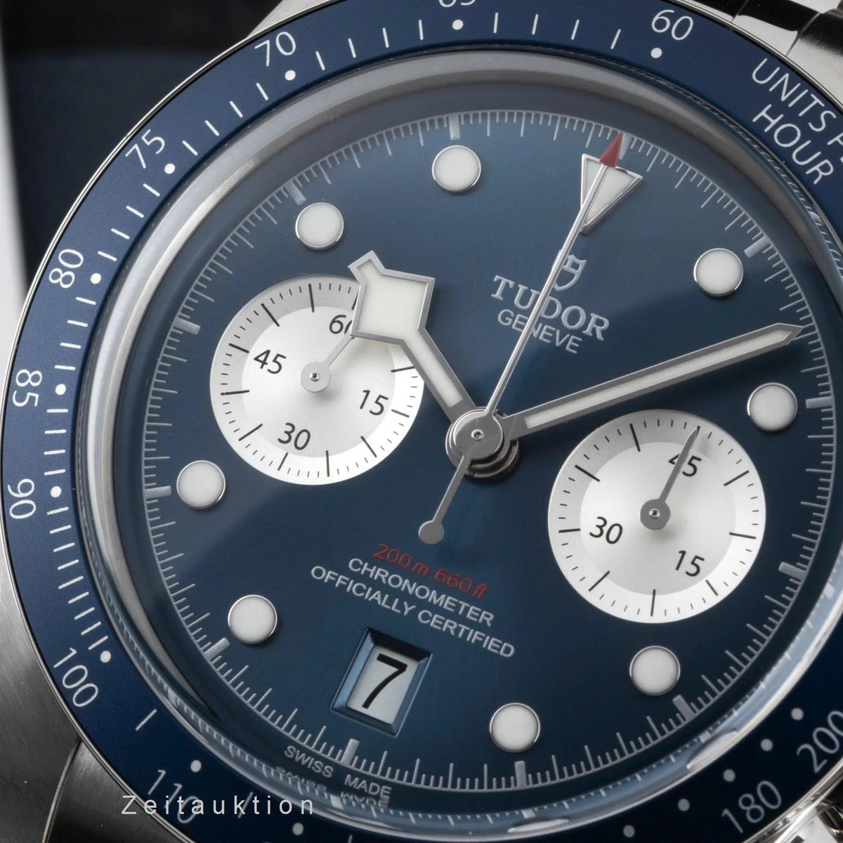 Tudor Black Bay Chrono Blue Dial Silver Steel Strap Watch for Men - M79360B-0002