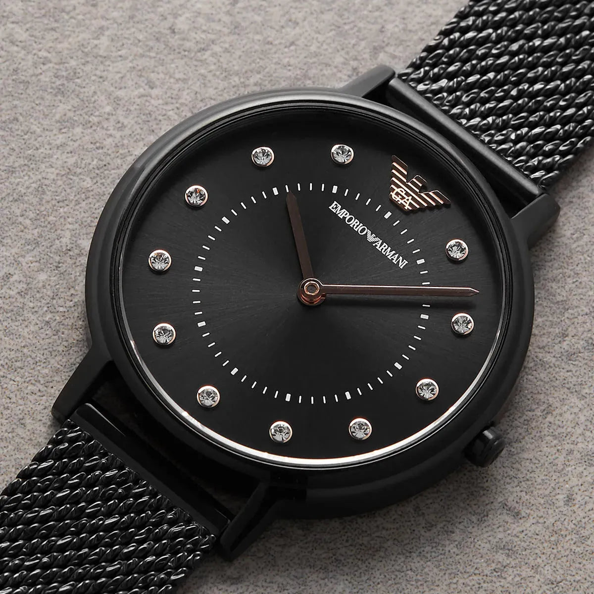 Emporio Armani Kappa Black Dial Black Mesh Strap Watch for Women - AR11252