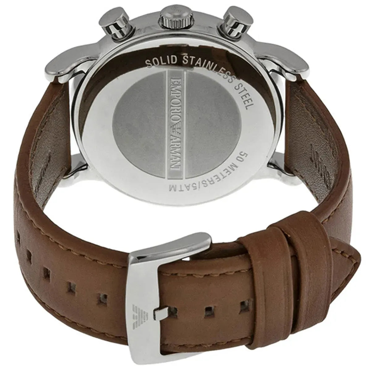 Emporio Armani Luigi Chronograph Silver Dial Brown Leather Strap Watch for Men - AR1846