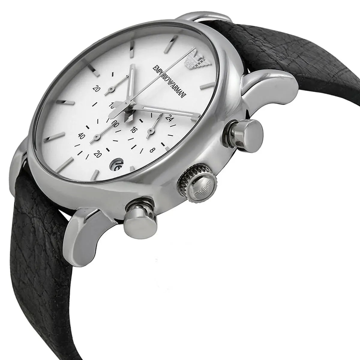 Emporio Armani Luigi Chronograph White Dial Black Leather Strap Watch for Men - AR1810
