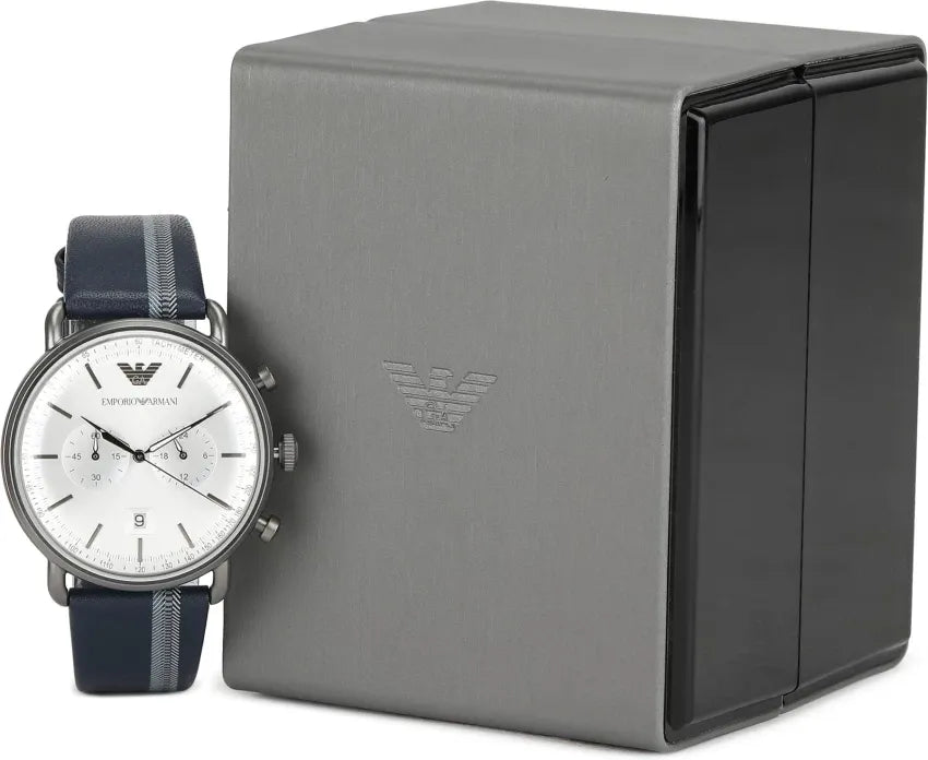 Emporio Armani Aviator Silver Dial Two Tone Leather Strap Watch for Men - AR11202