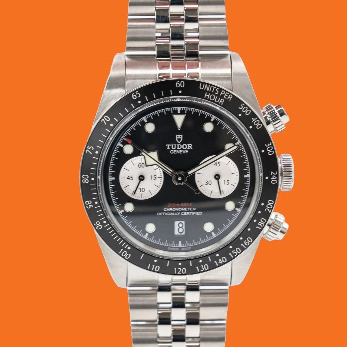 Tudor Black Bay Chrono Black Dial Silver Steel Strap Watch for Men - M79360N-0013