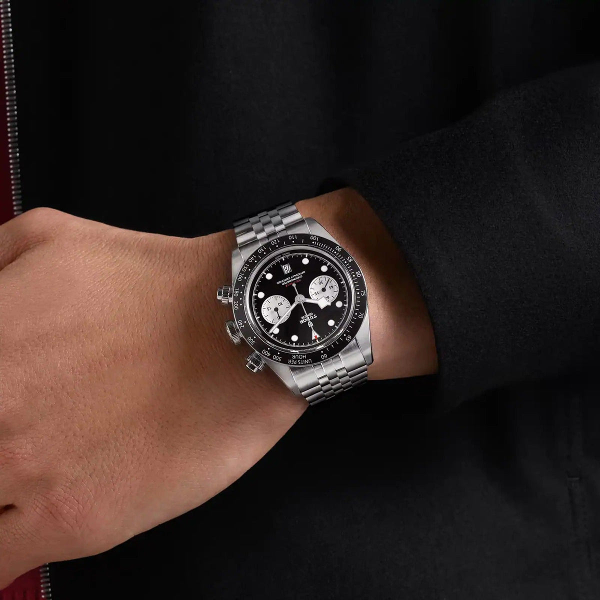 Tudor Black Bay Chrono Black Dial Silver Steel Strap Watch for Men - M79360N-0013