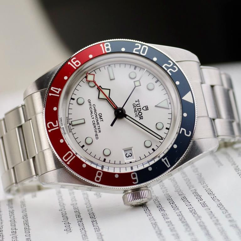 Tudor Black Bay GMT Silver Dial Silver Steel Strap Watch for Men - M79830RB-0010