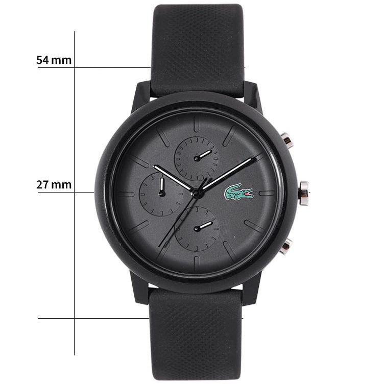 Lacoste 12.12 Chronograph Black Dial Black Silicon Strap Watch for Men - 2011243