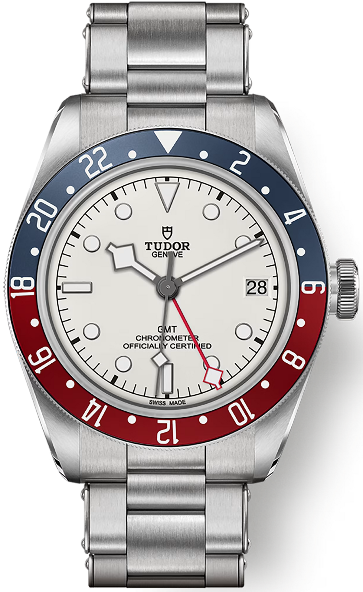 Tudor Black Bay GMT Silver Dial Silver Steel Strap Watch for Men - M79830RB-0010