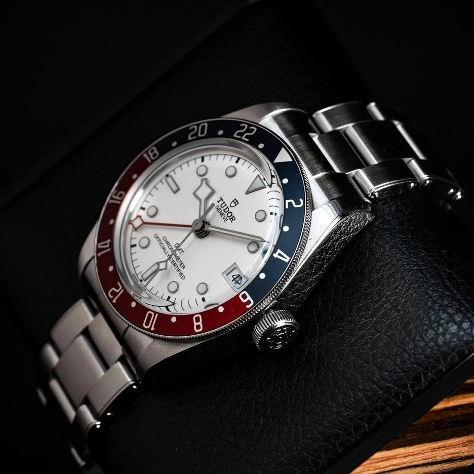Tudor Black Bay GMT Silver Dial Silver Steel Strap Watch for Men - M79830RB-0010