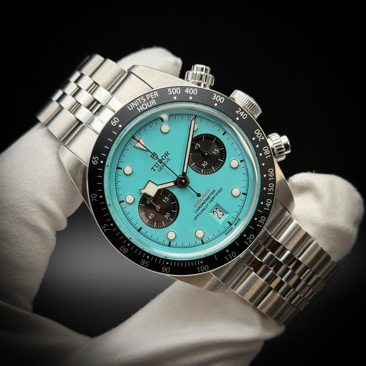 Tudor Black Bay Chrono Blue Dial Silver Steel Strap Watch for Men - M79360N-0024