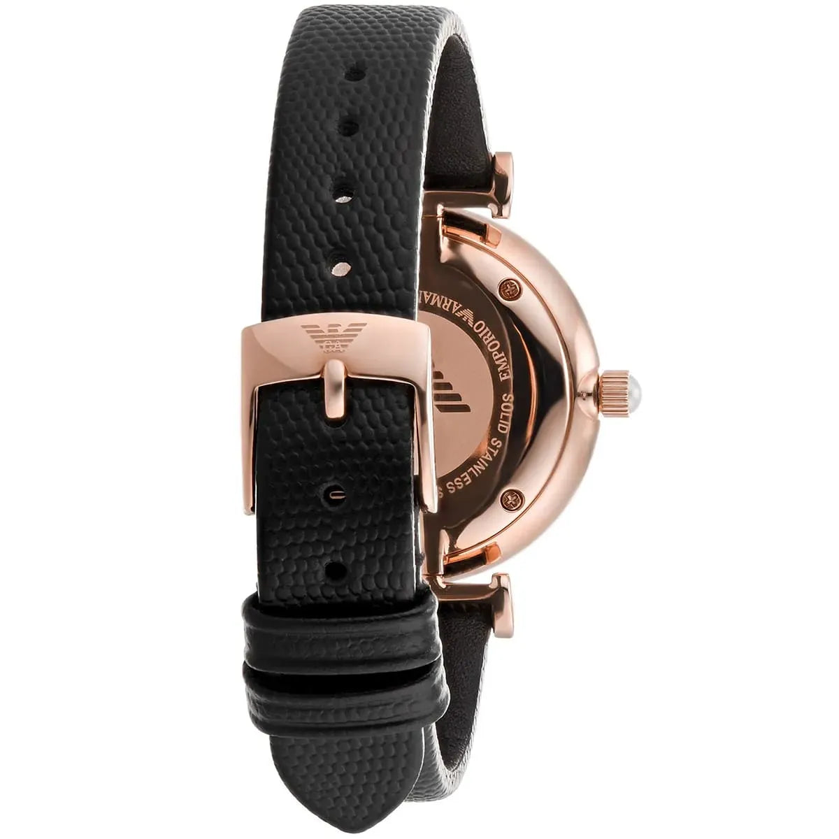 Emporio Armani Gianni T-Bar White Dial Black Leather Strap Watch for Women - AR11270