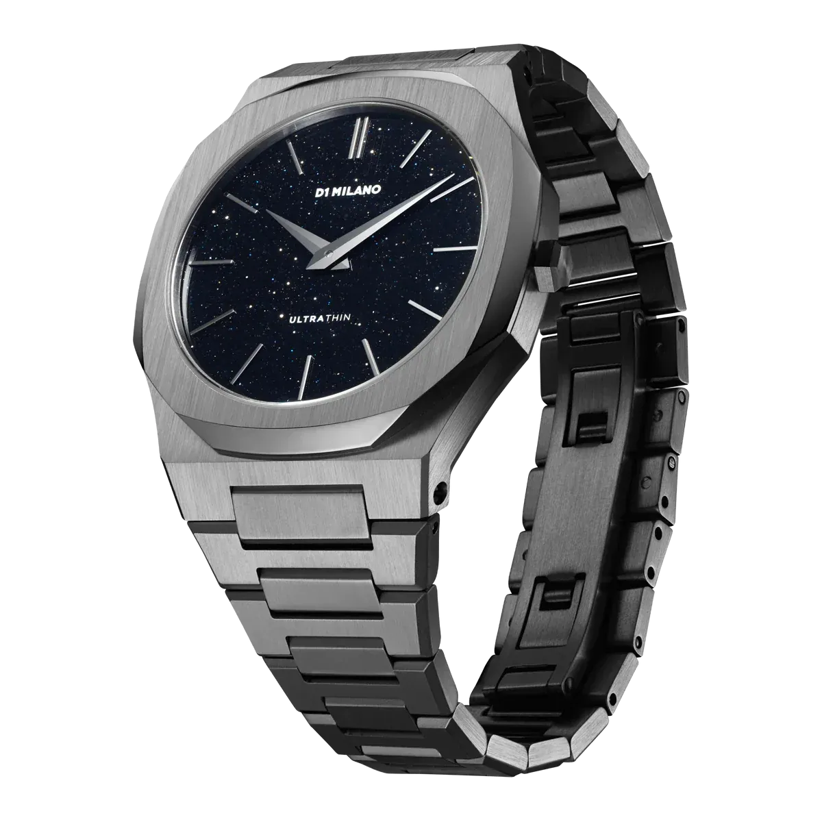 D1 Milano Ultra Thin Aventurine Black Dial Silver Steel Strap Watch for Men - D1-UTBJ29