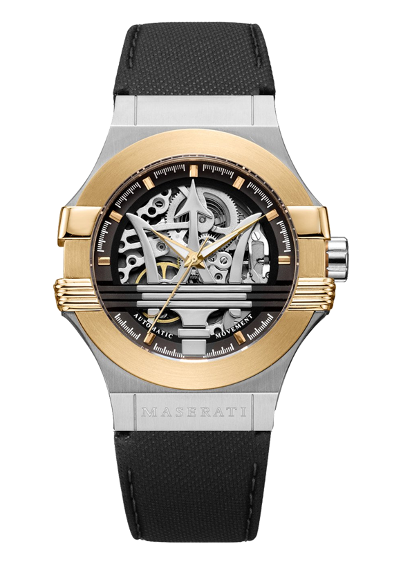 Maserati Potenza Automatic Skeleton Dial Black Leather Strap Watch For Men - R8821108011