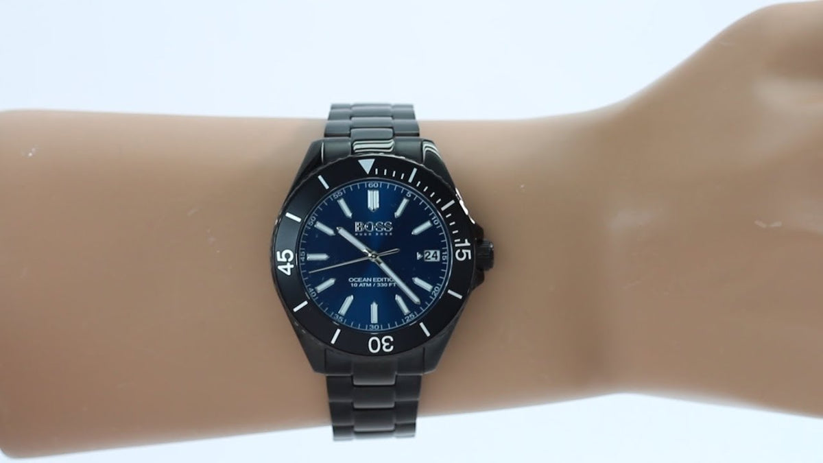 Hugo Boss Ocean Edition Chronograph Navy Blue Dial Black Steel Strap Watch for Men - 1513743