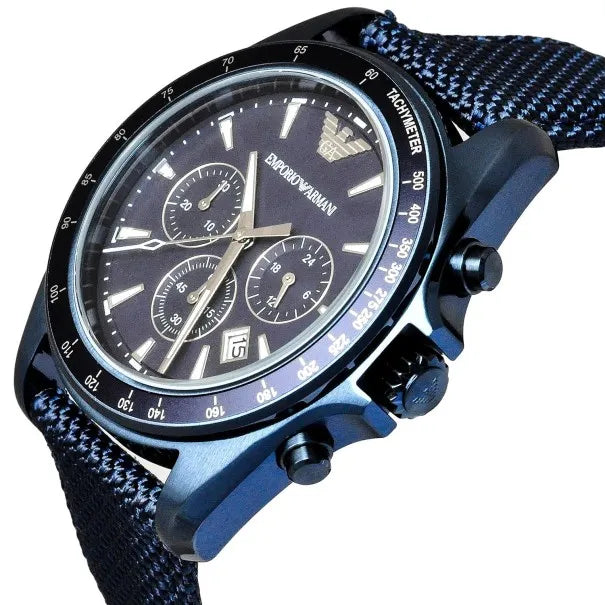 Emporio Armani Sportivo Chronograph Blue Dial Blue Nylon Strap Watch for Men - AR6132