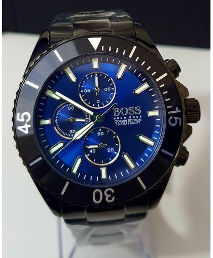 Hugo Boss Ocean Edition Chronograph Navy Blue Dial Black Steel Strap Watch for Men - 1513743