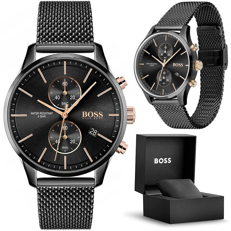 Hugo Boss Associate Chronograph Black Dial Black Mesh Bracelet Watch for Men - 1513811