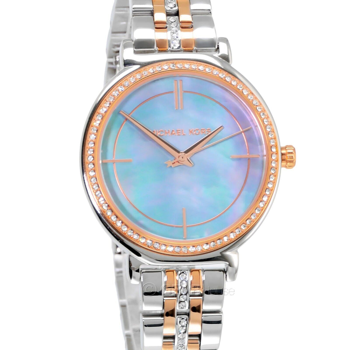 Michael Kors Cinthia Mother of Pearl Grey Dial Two Tone Steel Strap Watch for Women - MK3642