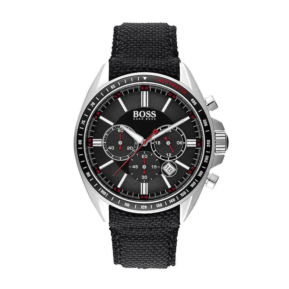 Hugo Boss Driver Chronograph Black Dial Black Leather Strap Watch for Men -1513087