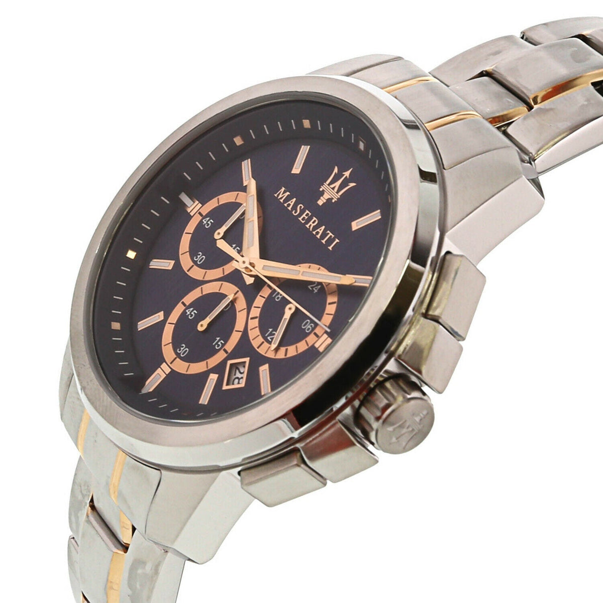 Maserati Successo Chronograph Blue Dial Two Tone Steel Strap Watch For Men - R8873621008