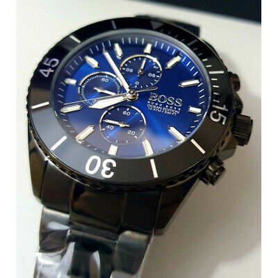 Hugo Boss Ocean Edition Chronograph Navy Blue Dial Black Steel Strap Watch for Men - 1513743