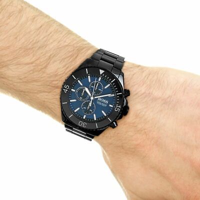Hugo Boss Ocean Edition Chronograph Navy Blue Dial Black Steel Strap Watch for Men - 1513743
