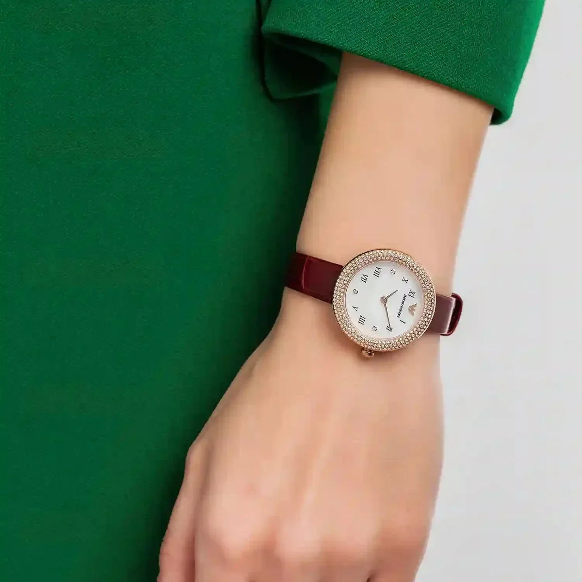 Emporio Armani Rosa Two Hand White Dial Red Leather Strap Watch For Women - AR11357