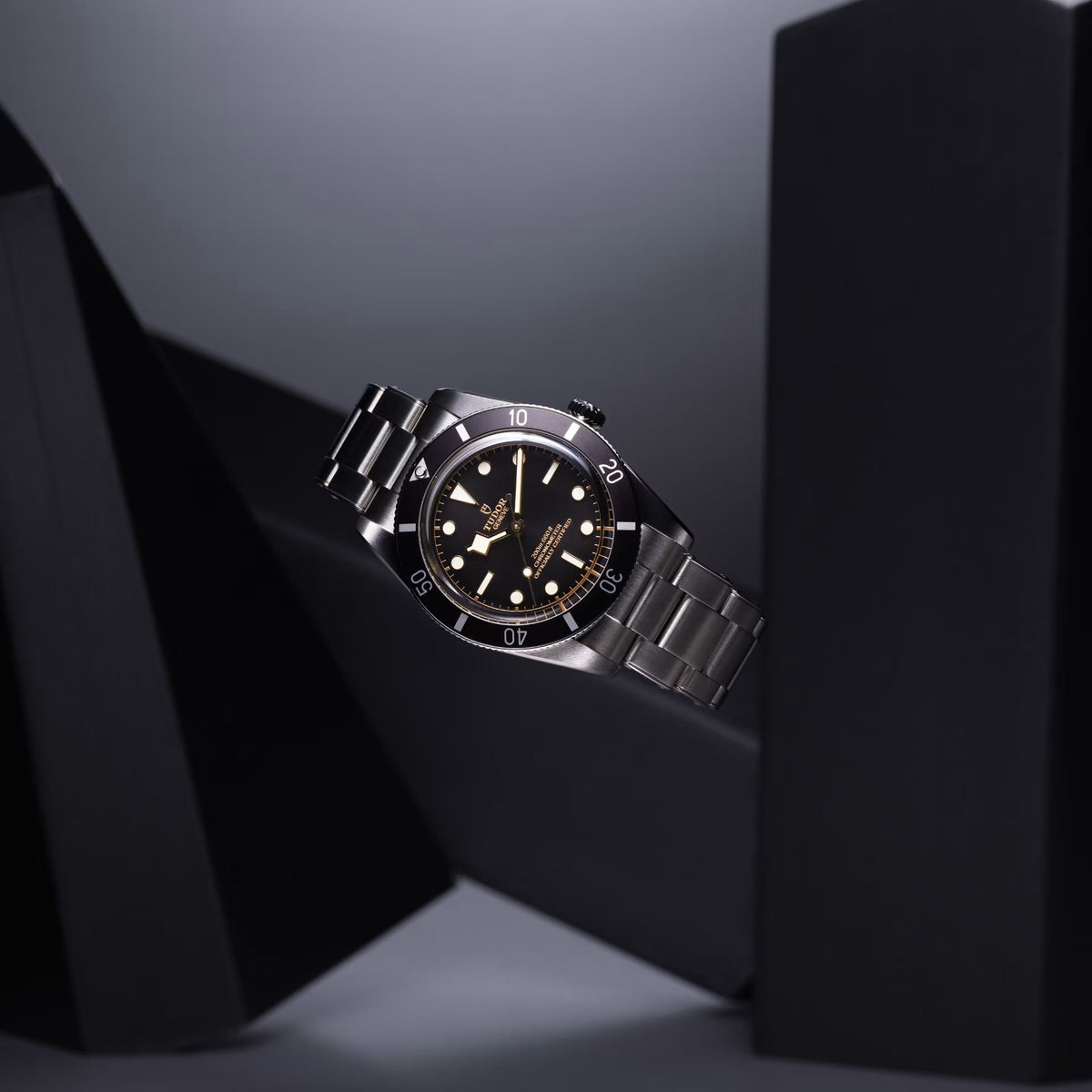 Tudor Black Bay 54 Black Dial Silver Steel Strap Watch for Men - M79000N-0001