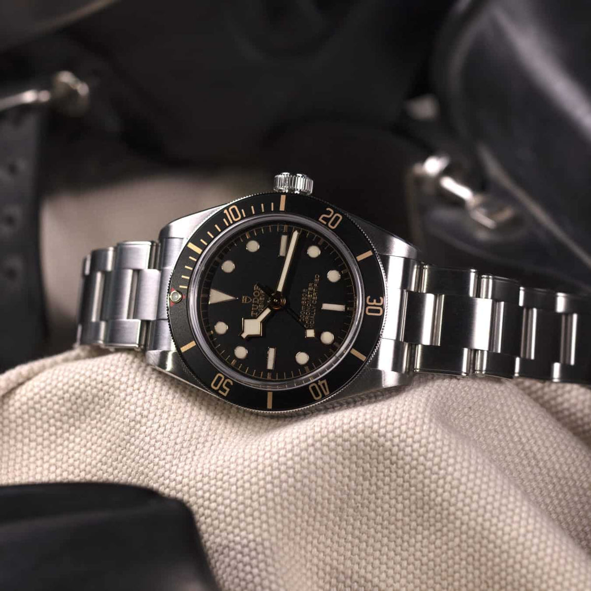 Tudor Black Bay Black Dial Silver Steel Strap Watch for Men - 79030N-0001