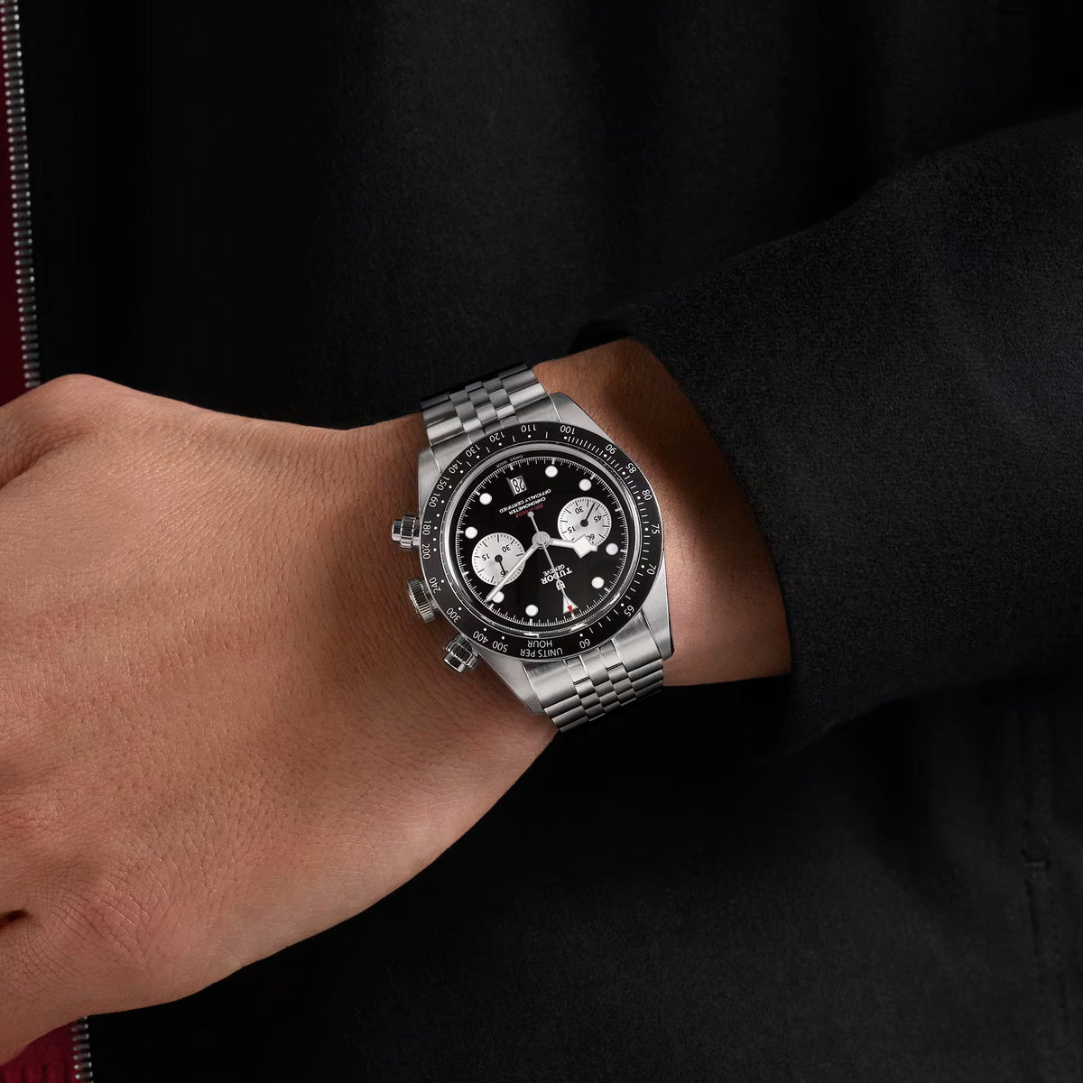 Tudor Black Bay Chrono Black Dial Silver Steel Strap Watch for Men - M79360N-0013