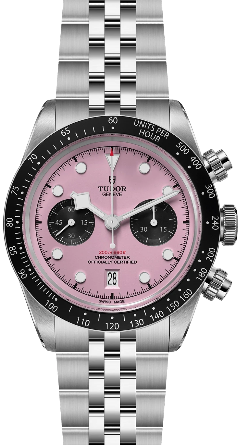 Tudor Black Bay Chrono Pink Dial Silver Steel Strap Watch for Men - M79360N-0019
