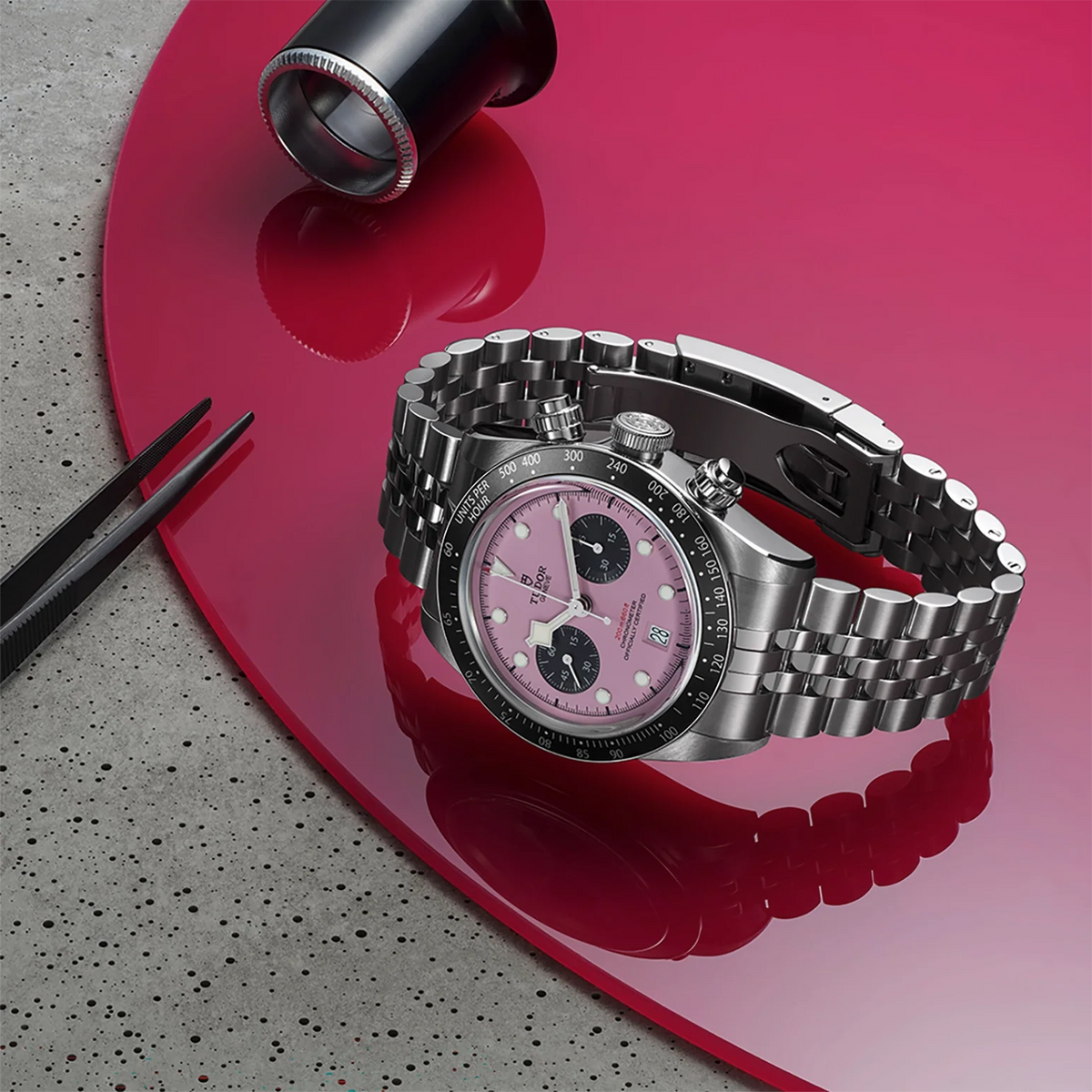 Tudor Black Bay Chrono Pink Dial Silver Steel Strap Watch for Men - M79360N-0019