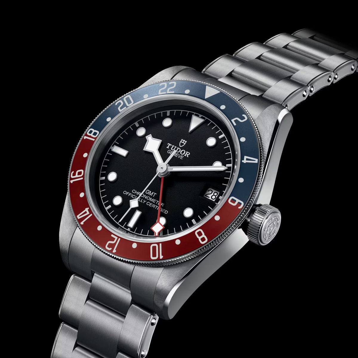 Tudor Black Bay GMT Black Dial Silver Steel Strap Watch for Men - M79830RB-0001