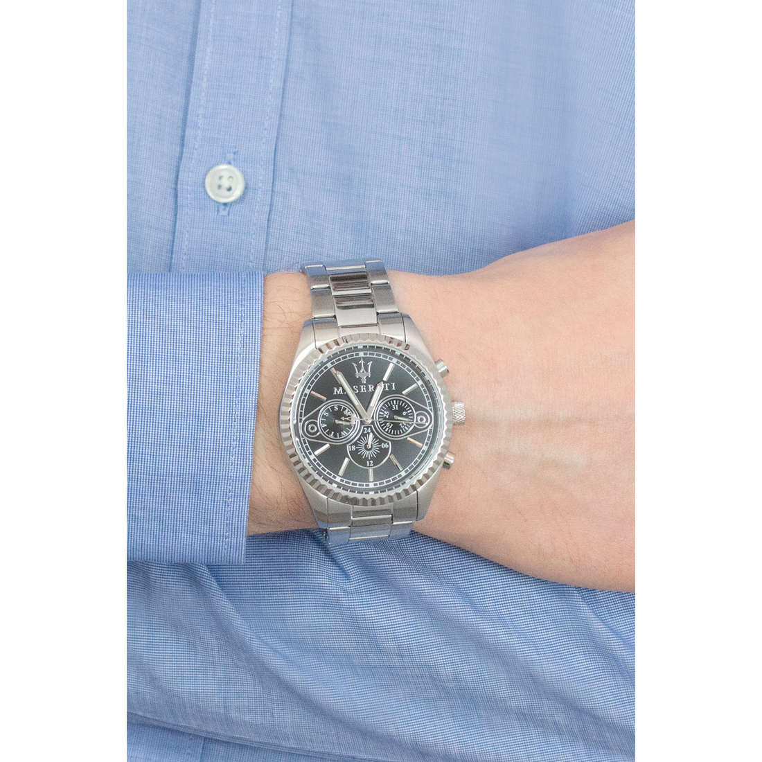 Maserati Competizione Chronograph Black Dial Silver Steel Strap Watch For Men - R8853100014