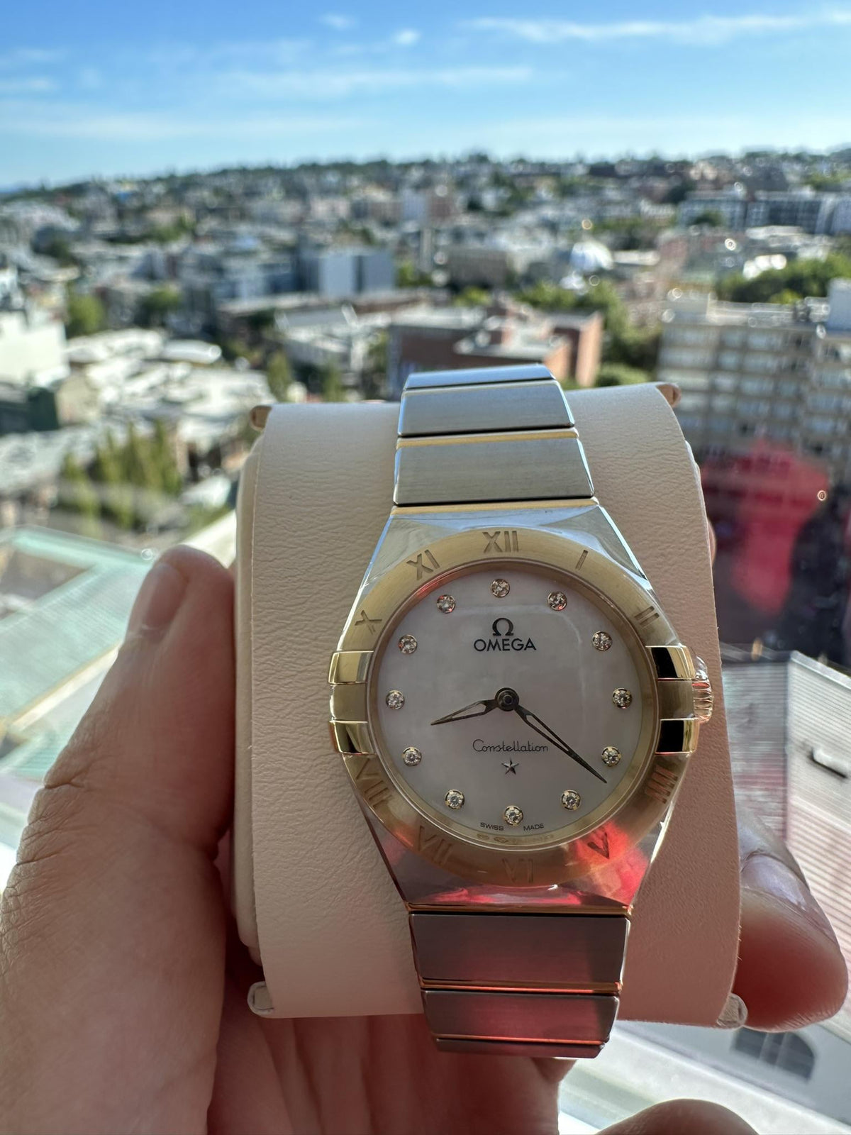 Omega Constellation Manhattan Mother of Pearl Dial Two Tone Steel Strap Watch for Women - 131.20.28.60.55.002