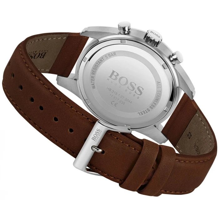Hugo Boss Skymaster Chronograph Grey Dial Brown Leather Strap Watch for Men - 1513787