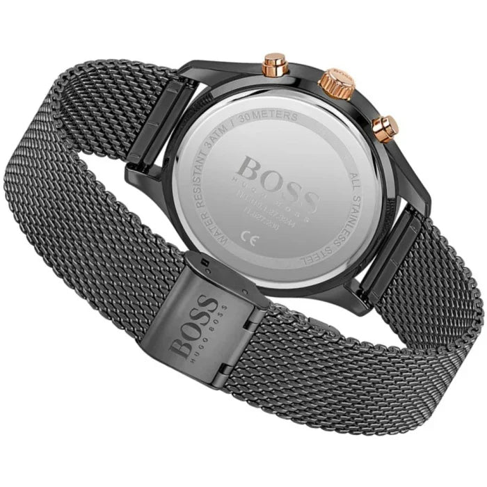 Hugo Boss Associate Chronograph Black Dial Black Mesh Bracelet Watch for Men - 1513811